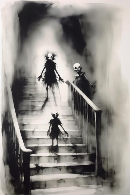 00003-4018298799-_lora_Stephen Gammell Style_1_Stephen Gammell Style - 2 scary on staircase in black and white in the style of scary story illust.png